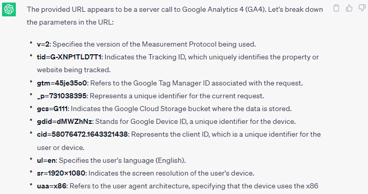 ChatGPT’s reply for reading GA4 server call